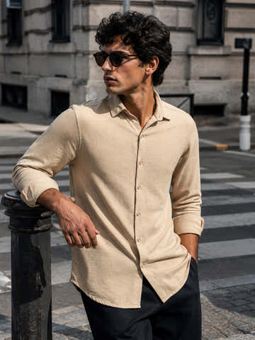 Beige Suede finish regular fit shirt