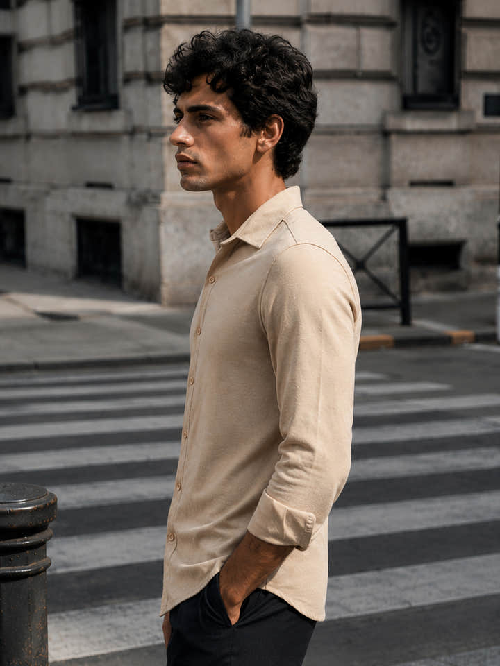 Beige Suede finish regular fit shirt