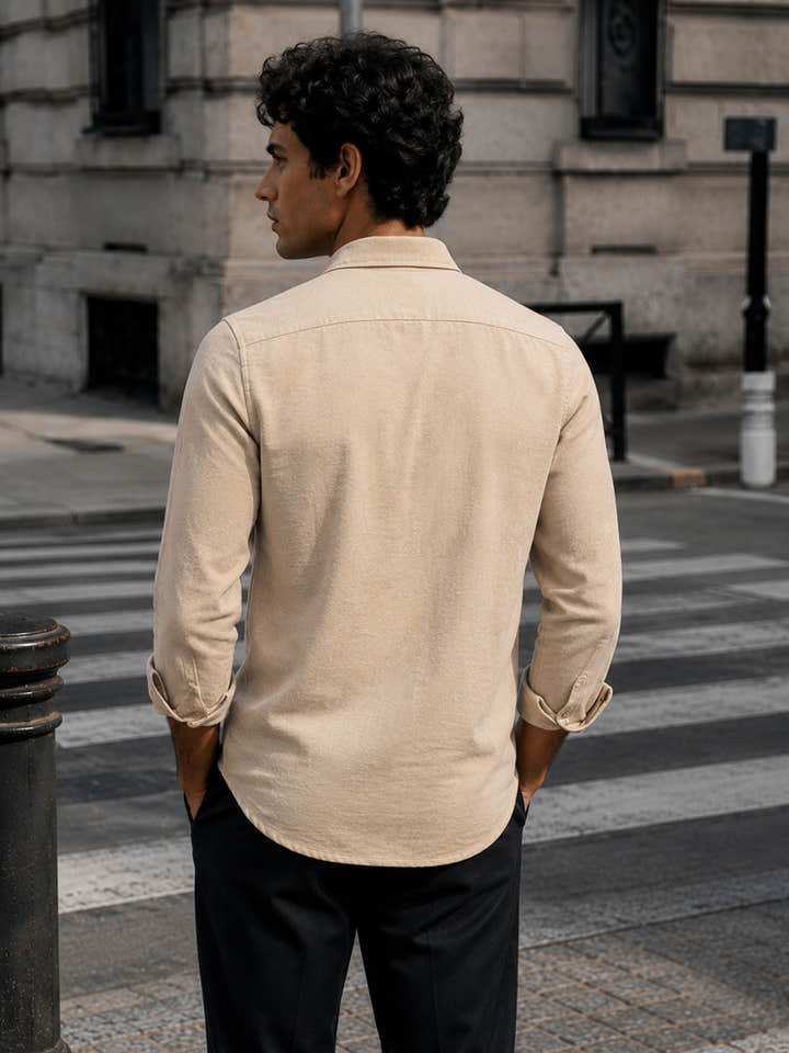 Beige Suede finish regular fit shirt