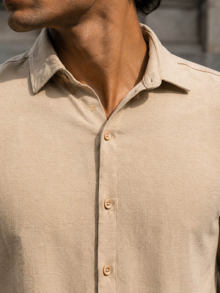 Beige Suede finish regular fit shirt