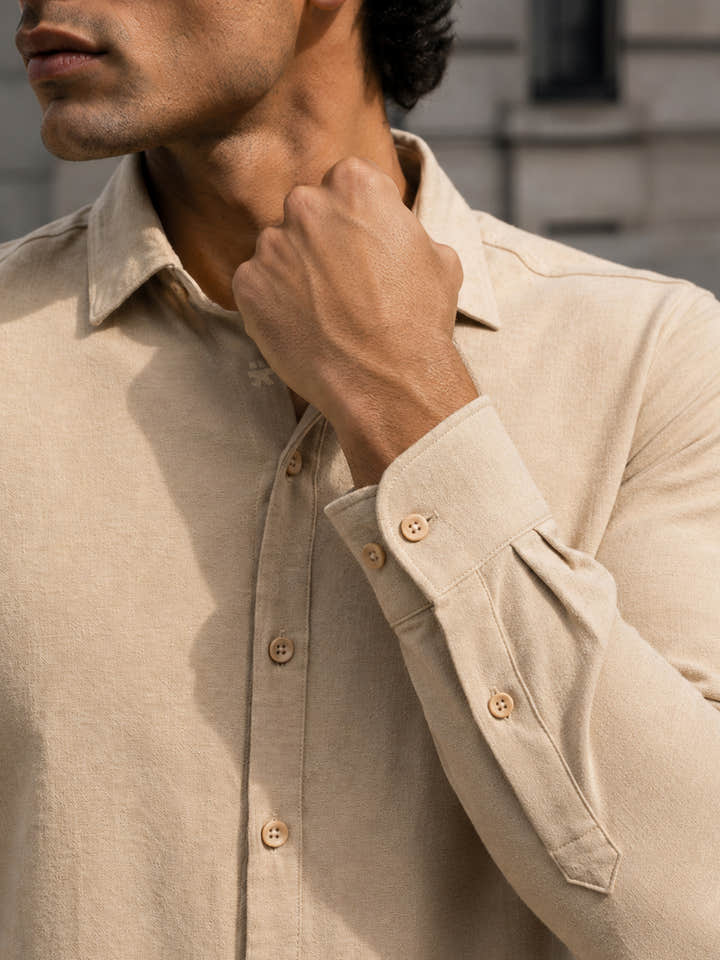 Beige Suede finish regular fit shirt