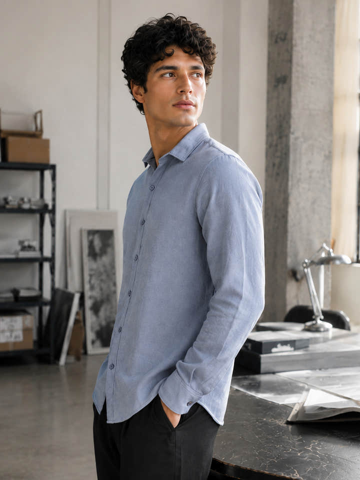 Blue Suede finish regular fit shirt