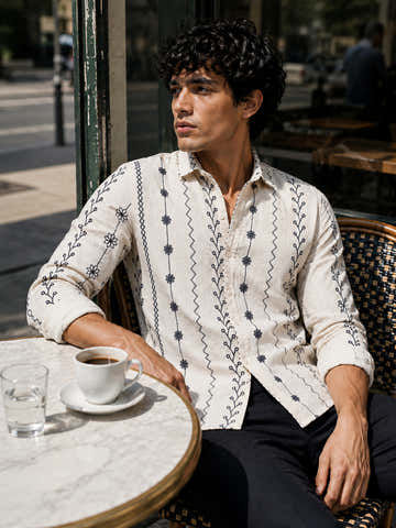 Embroidered cotton regular fit shirt
