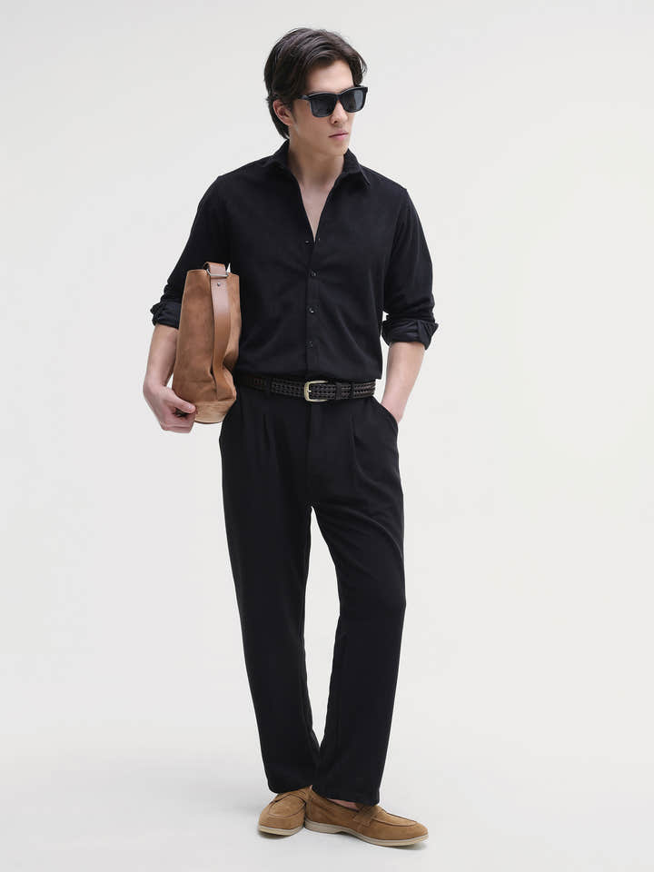 Solid Textured Regular Fit Shirt