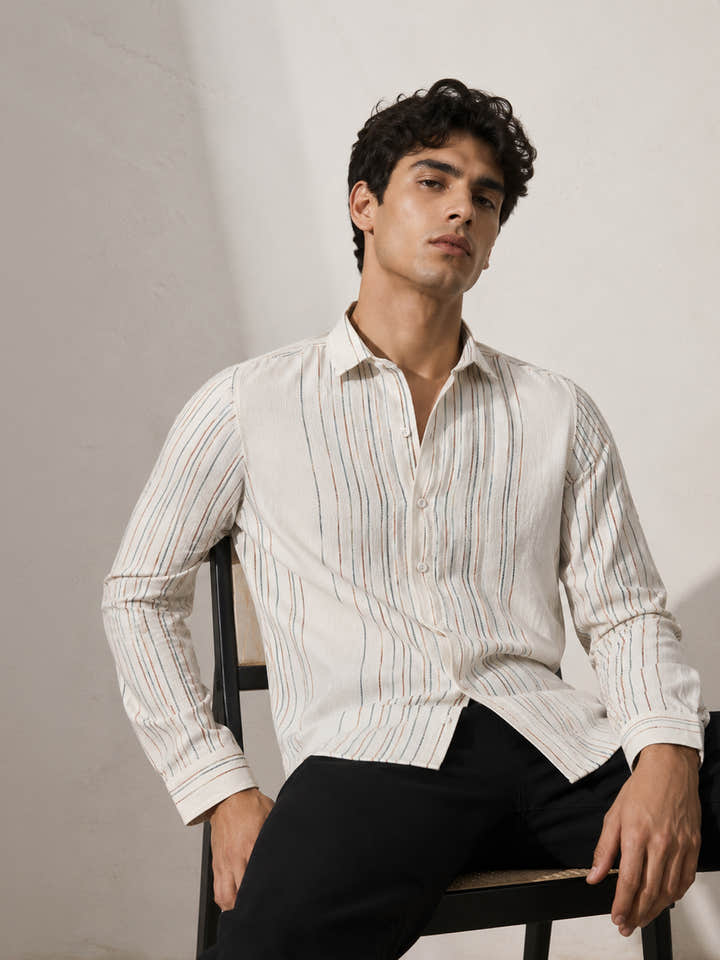 CAHOOT Men's Off-White Striped Shirt - view 1