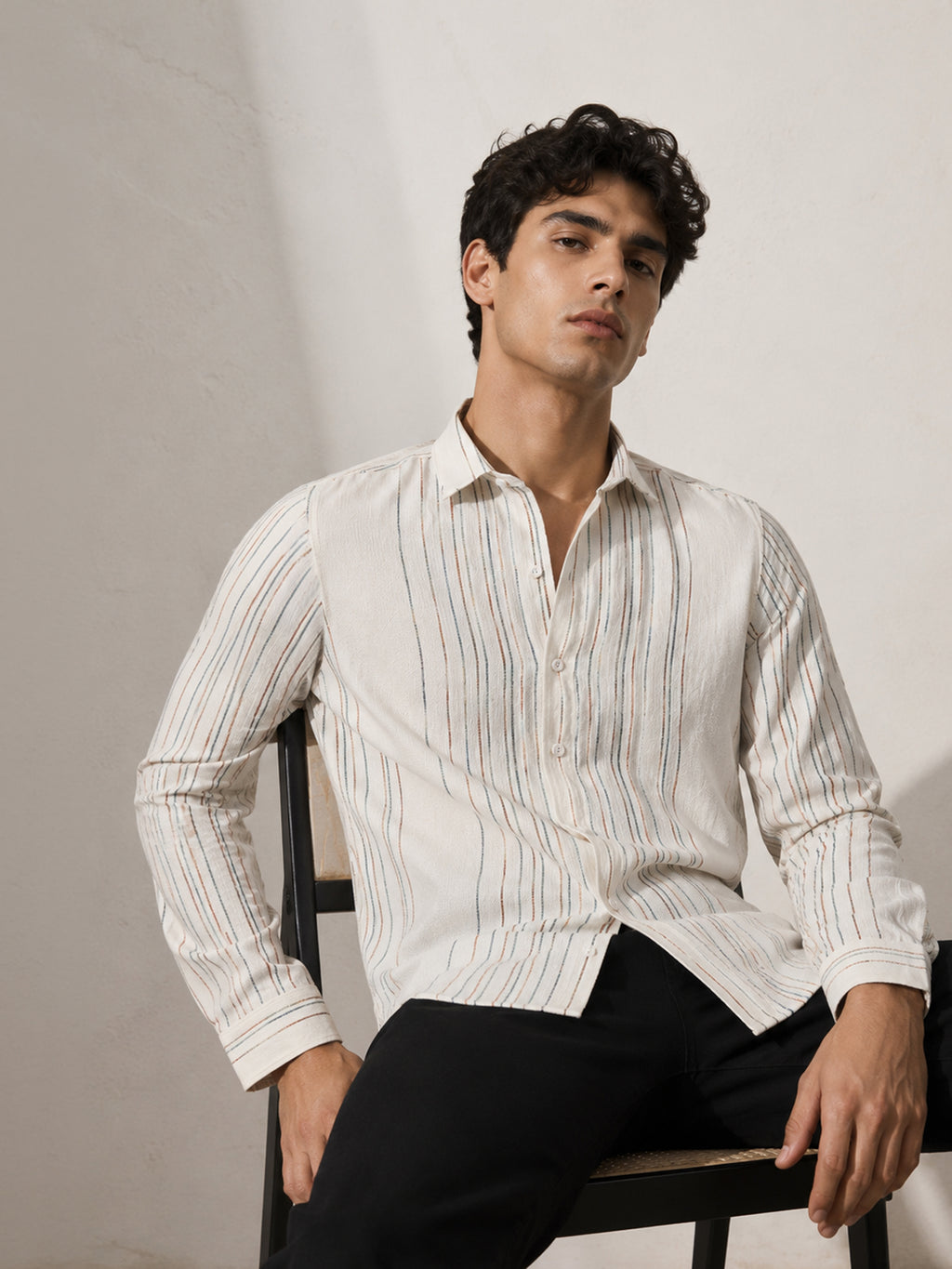 CAHOOT Men's Off-White Striped Shirt - view 1
