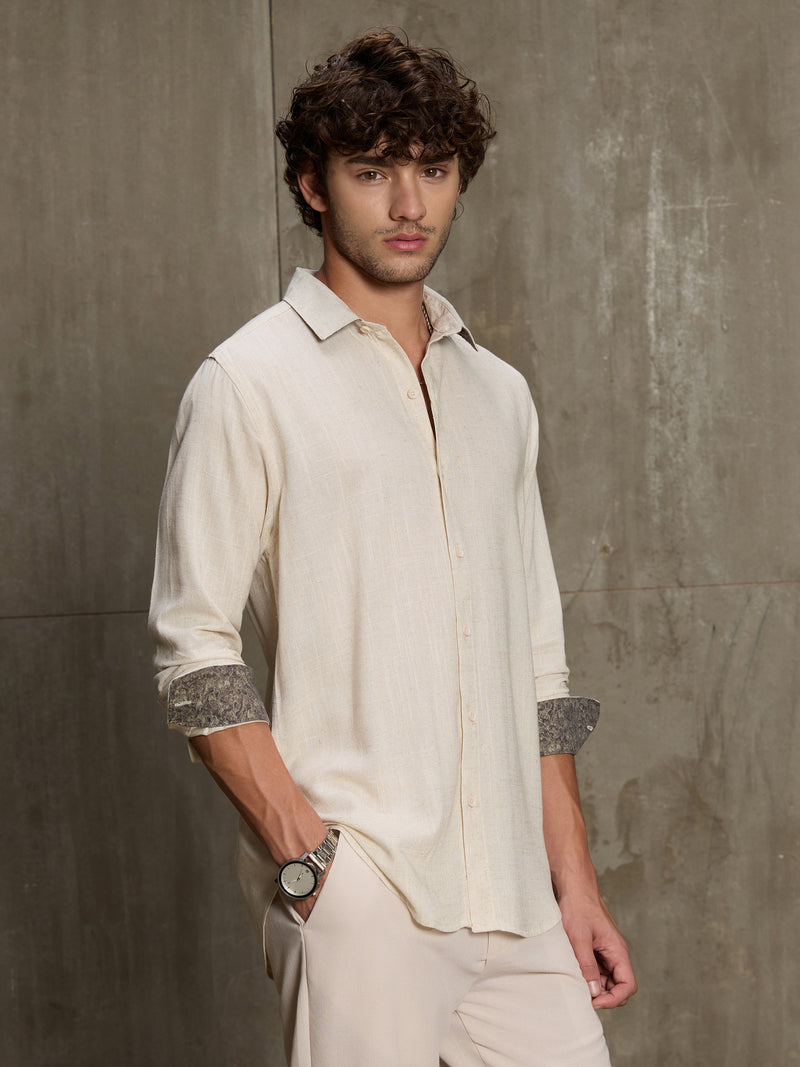 Cahoot Men's Cream Viscose Flex Shirt With Printed Cuff & Collar - view 3