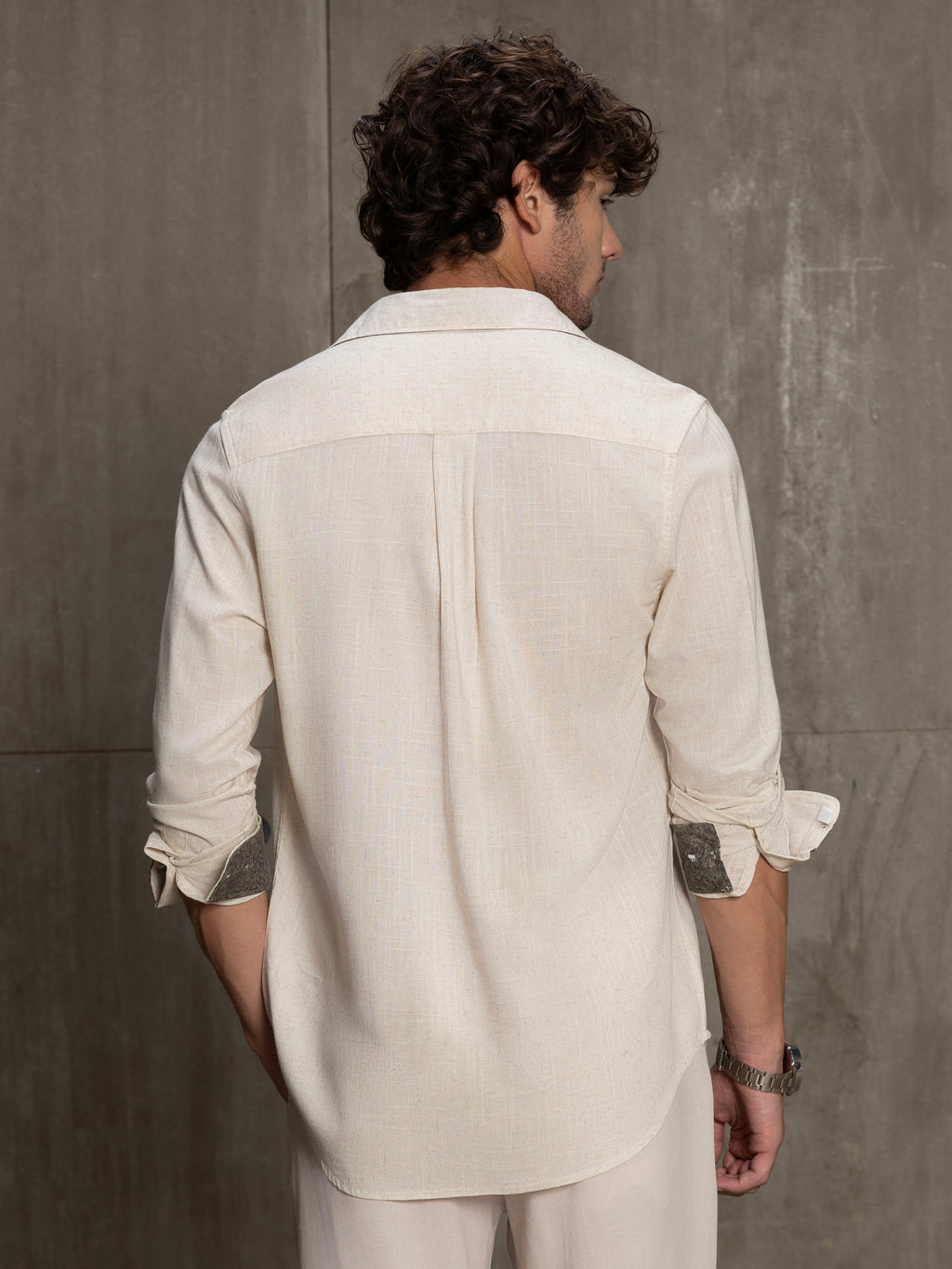 Cahoot Men's Cream Viscose Flex Shirt With Printed Cuff & Collar - view 4