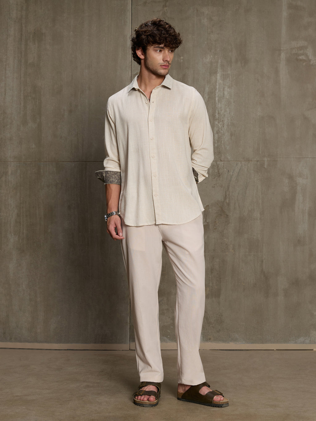 Cahoot Men's Cream Viscose Flex Shirt With Printed Cuff & Collar - view 5