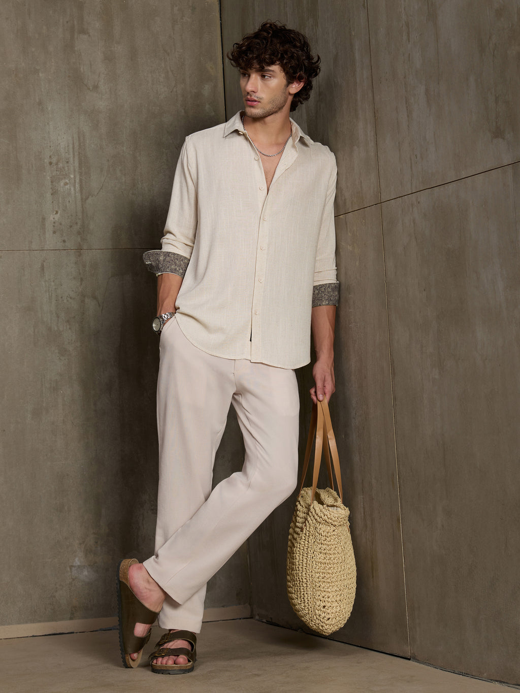 Cahoot Men's Cream Viscose Flex Shirt With Printed Cuff & Collar - view 6