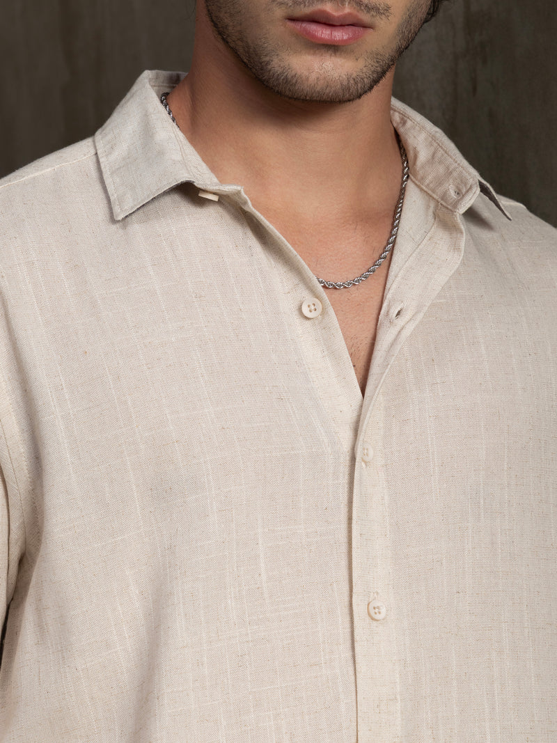 Cahoot Men's Cream Viscose Flex Shirt With Printed Cuff & Collar - view 8