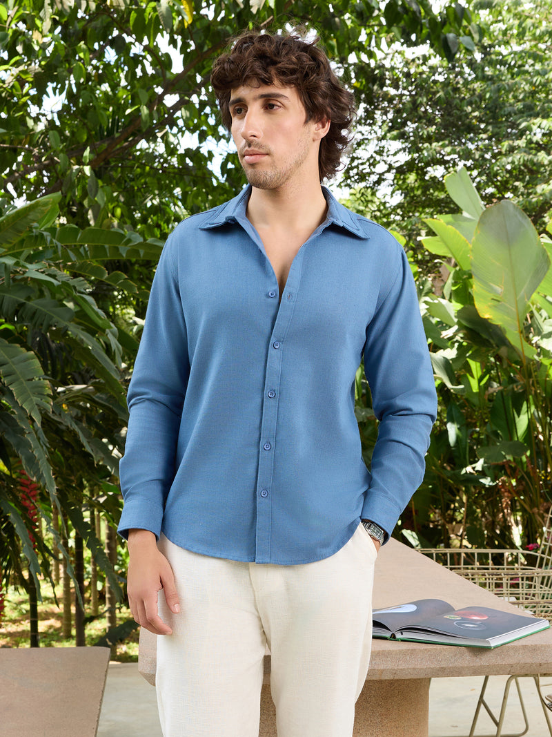 CAHOOT Men's Blue Solid Shirt - view 5