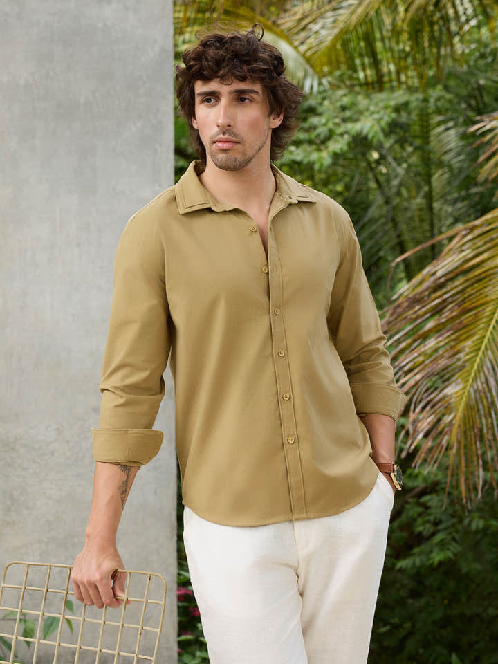 CAHOOT Men's Beige Solid Shirt - view 2