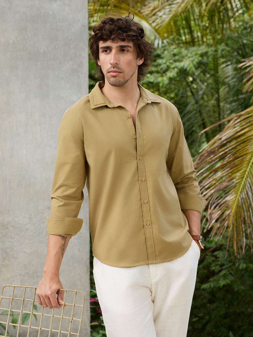 CAHOOT Men's Beige Solid Shirt - view 2
