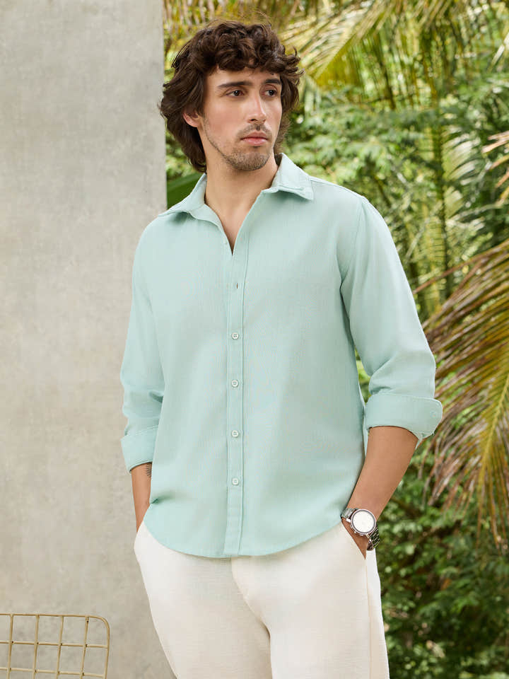 CAHOOT Men's Green Solid Shirt - view 3