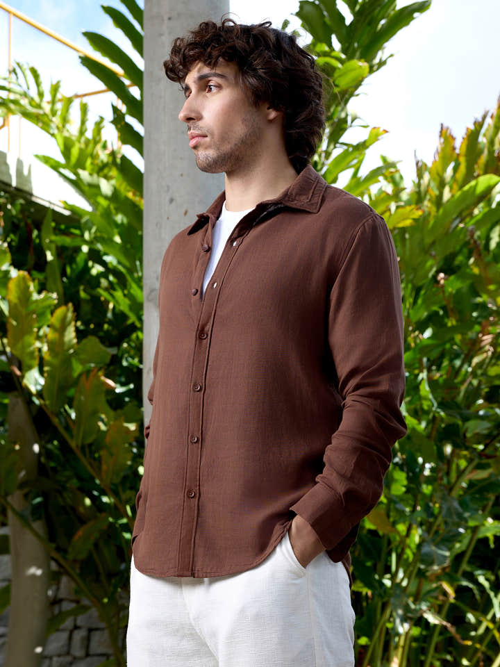 CAHOOT Men's Brown Solid Shirt - view 3