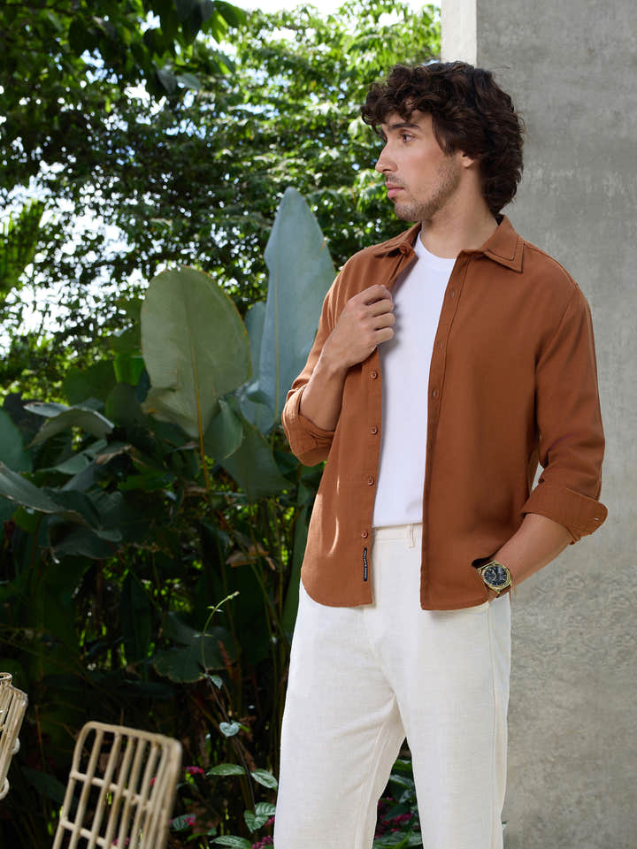 CAHOOT Men's Brown Solid Shirt - view 6
