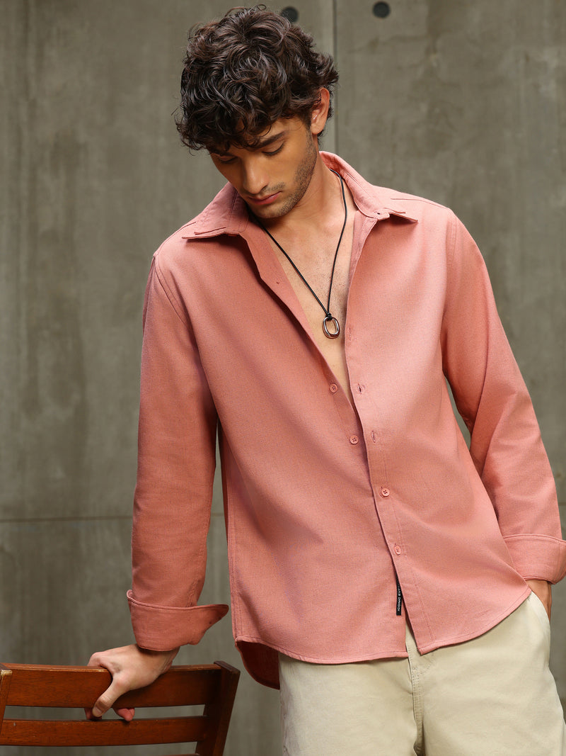 CAHOOT Men's Pink Double Collar Linen Blend Shirt - view 1