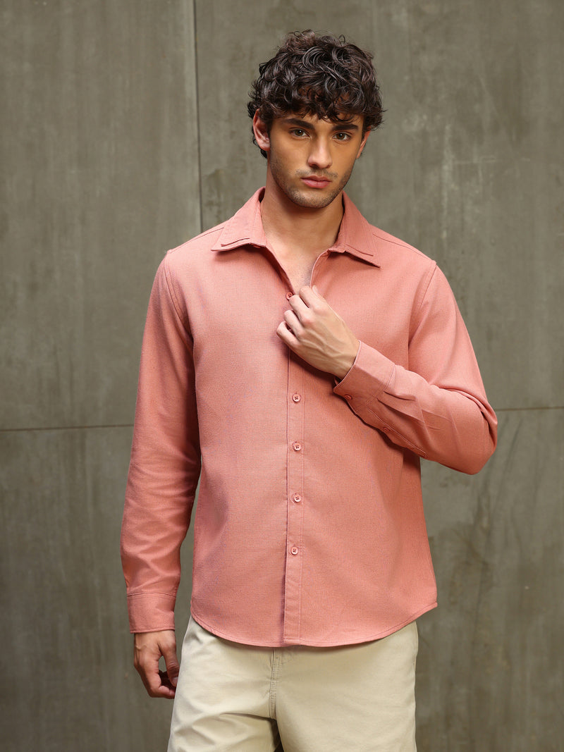CAHOOT Men's Pink Double Collar Linen Blend Shirt - view 2