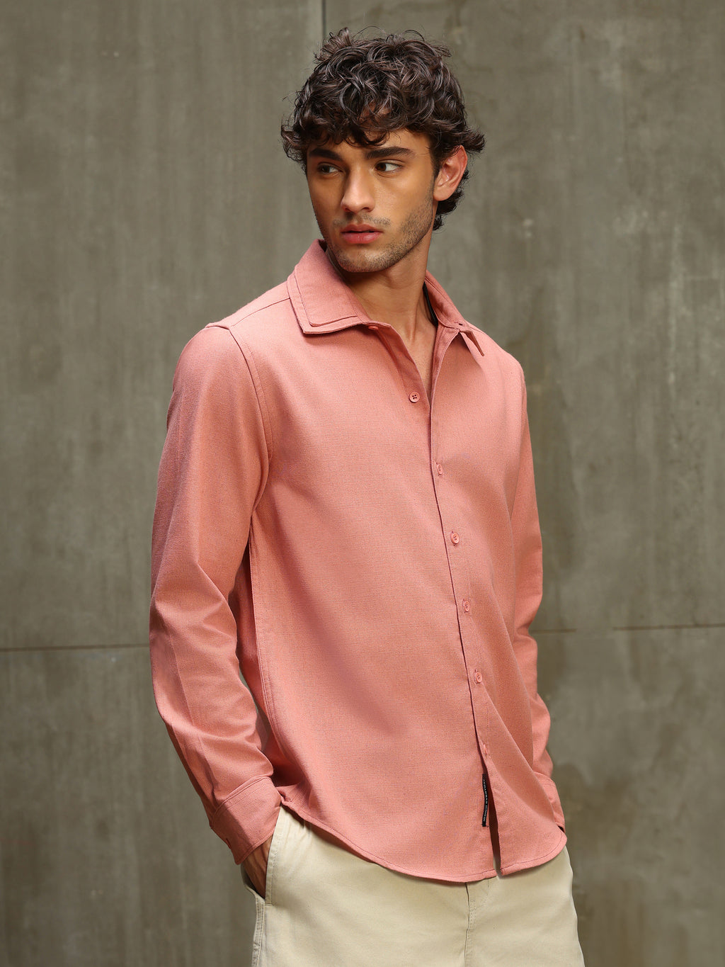 CAHOOT Men's Pink Double Collar Linen Blend Shirt - view 3