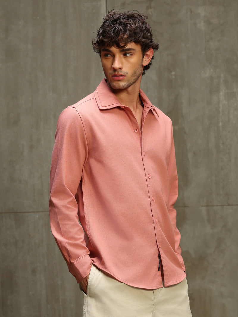 CAHOOT Men's Pink Double Collar Linen Blend Shirt - view 3