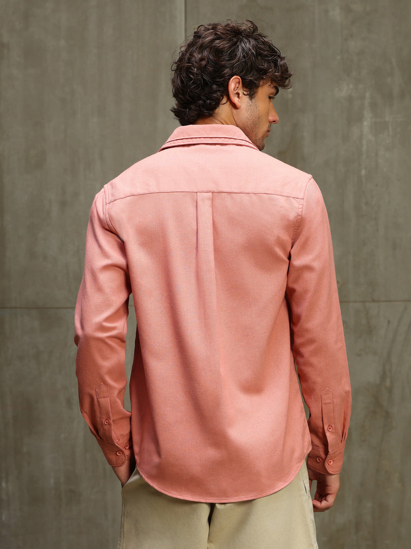 CAHOOT Men's Pink Double Collar Linen Blend Shirt - view 4