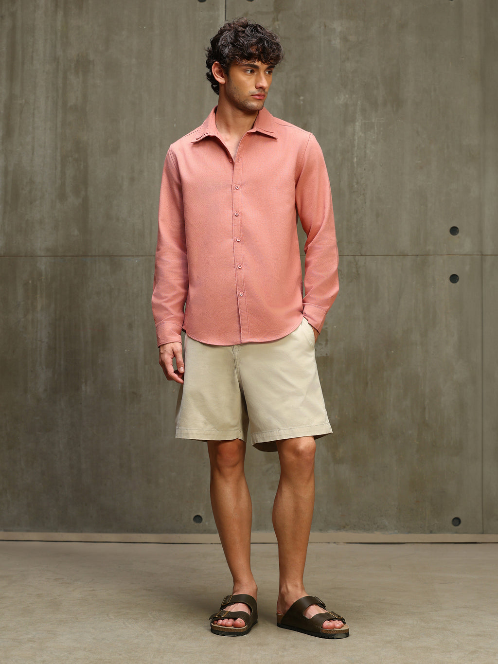 CAHOOT Men's Pink Double Collar Linen Blend Shirt - view 5
