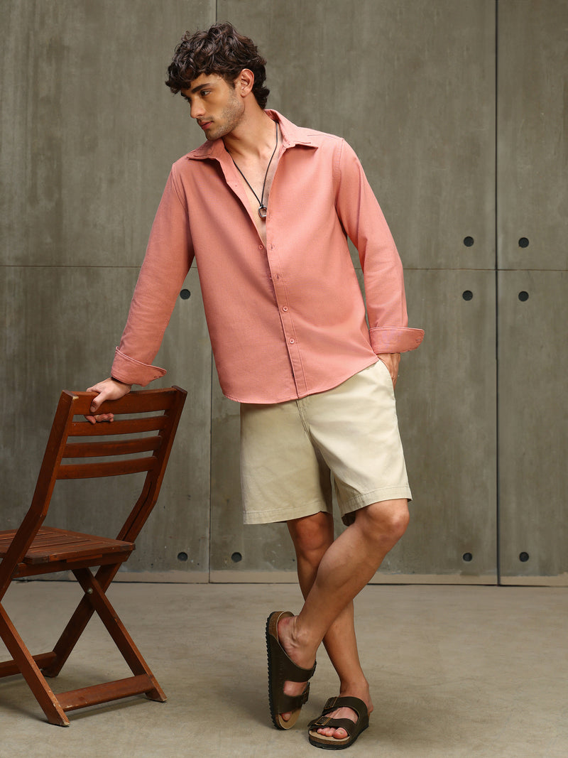 CAHOOT Men's Pink Double Collar Linen Blend Shirt - view 6