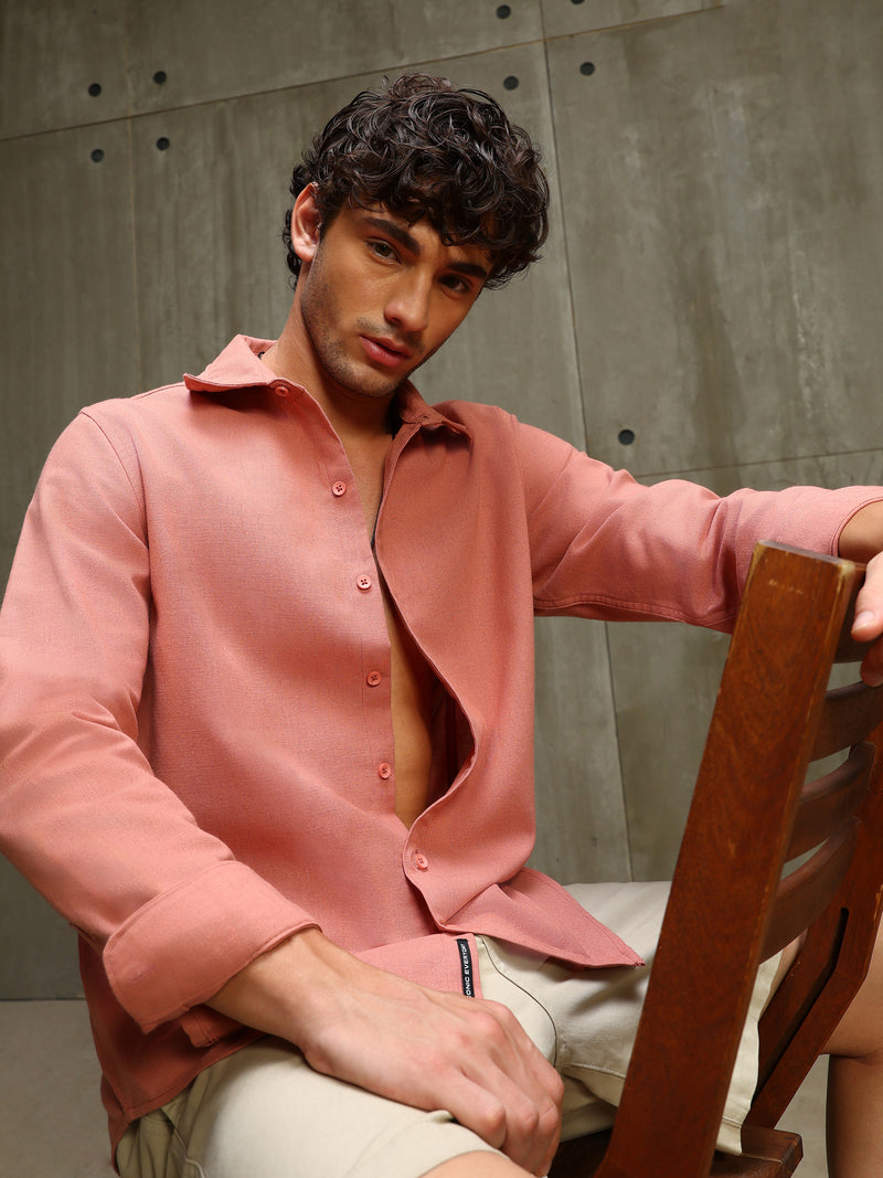 CAHOOT Men's Pink Double Collar Linen Blend Shirt - view 7