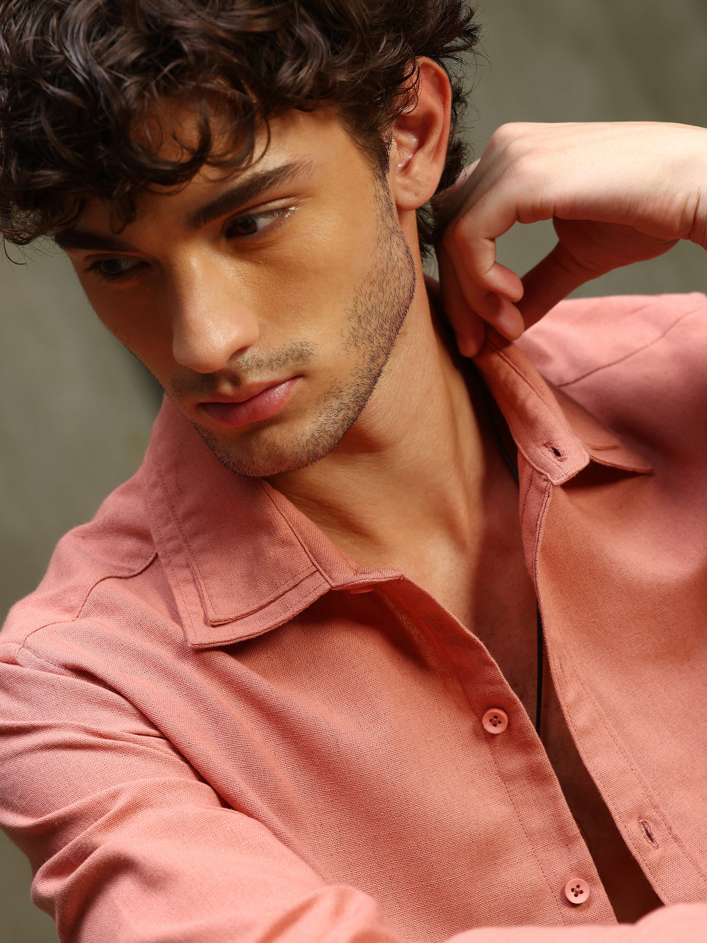 CAHOOT Men's Pink Double Collar Linen Blend Shirt - view 8
