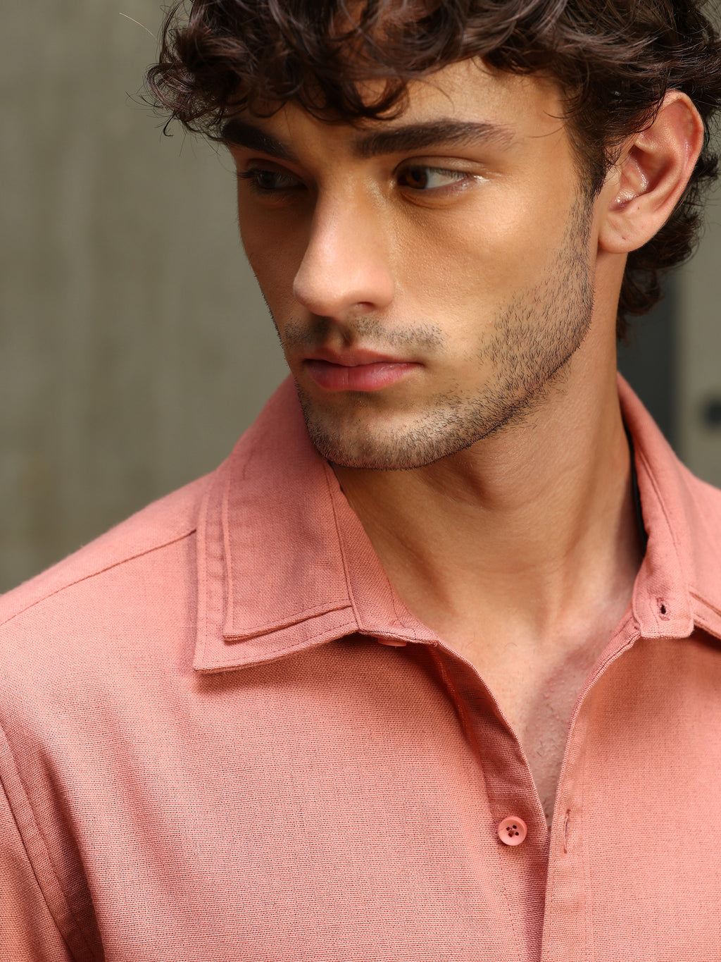 CAHOOT Men's Pink Double Collar Linen Blend Shirt - view 9