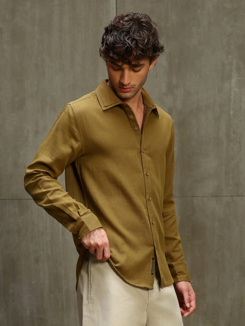 CAHOOT Men's Dark Mustard Double Collar Linen Blend Shirt - view 3