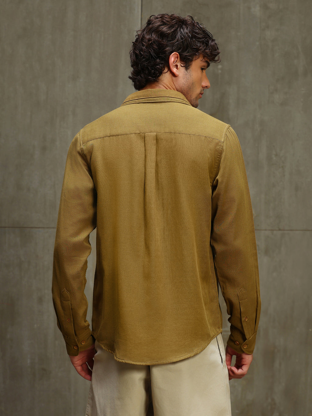 CAHOOT Men's Dark Mustard Double Collar Linen Blend Shirt - view 4