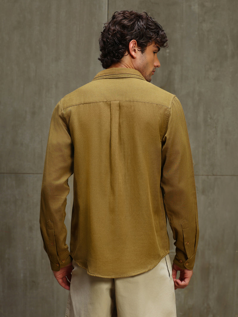 CAHOOT Men's Dark Mustard Double Collar Linen Blend Shirt - view 4