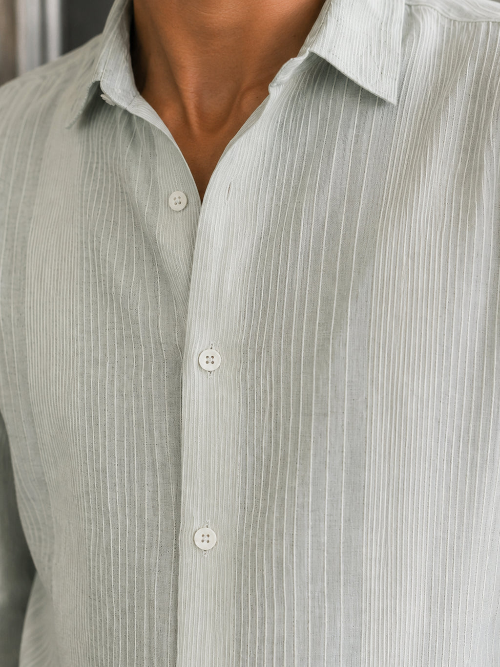 CAHOOT Men's Light Green Striped Cotton Regular Fit Shirt - view 5