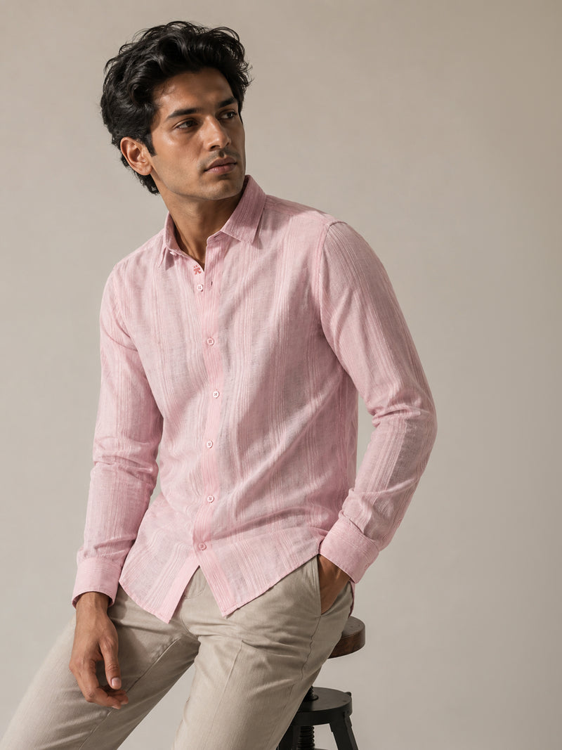 CAHOOT Men's Pink Striped Cotton Regular Fit Shirt - view 1