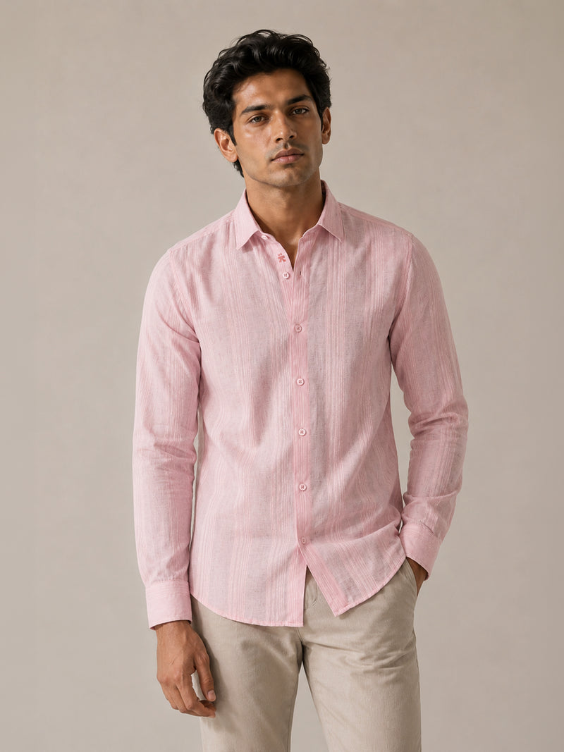 CAHOOT Men's Pink Striped Cotton Regular Fit Shirt - view 2