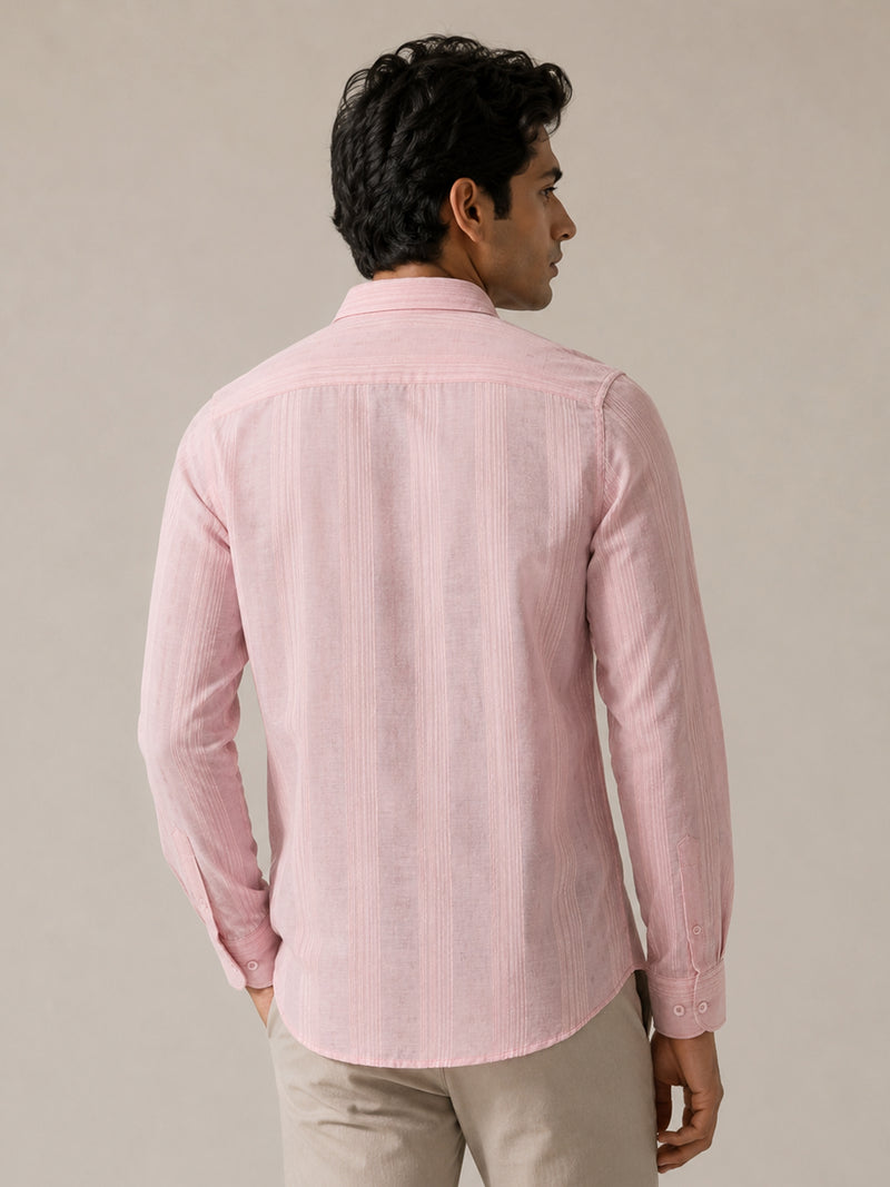 CAHOOT Men's Pink Striped Cotton Regular Fit Shirt - view 3