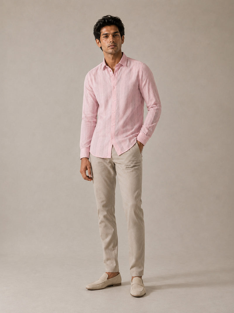 CAHOOT Men's Pink Striped Cotton Regular Fit Shirt - view 4