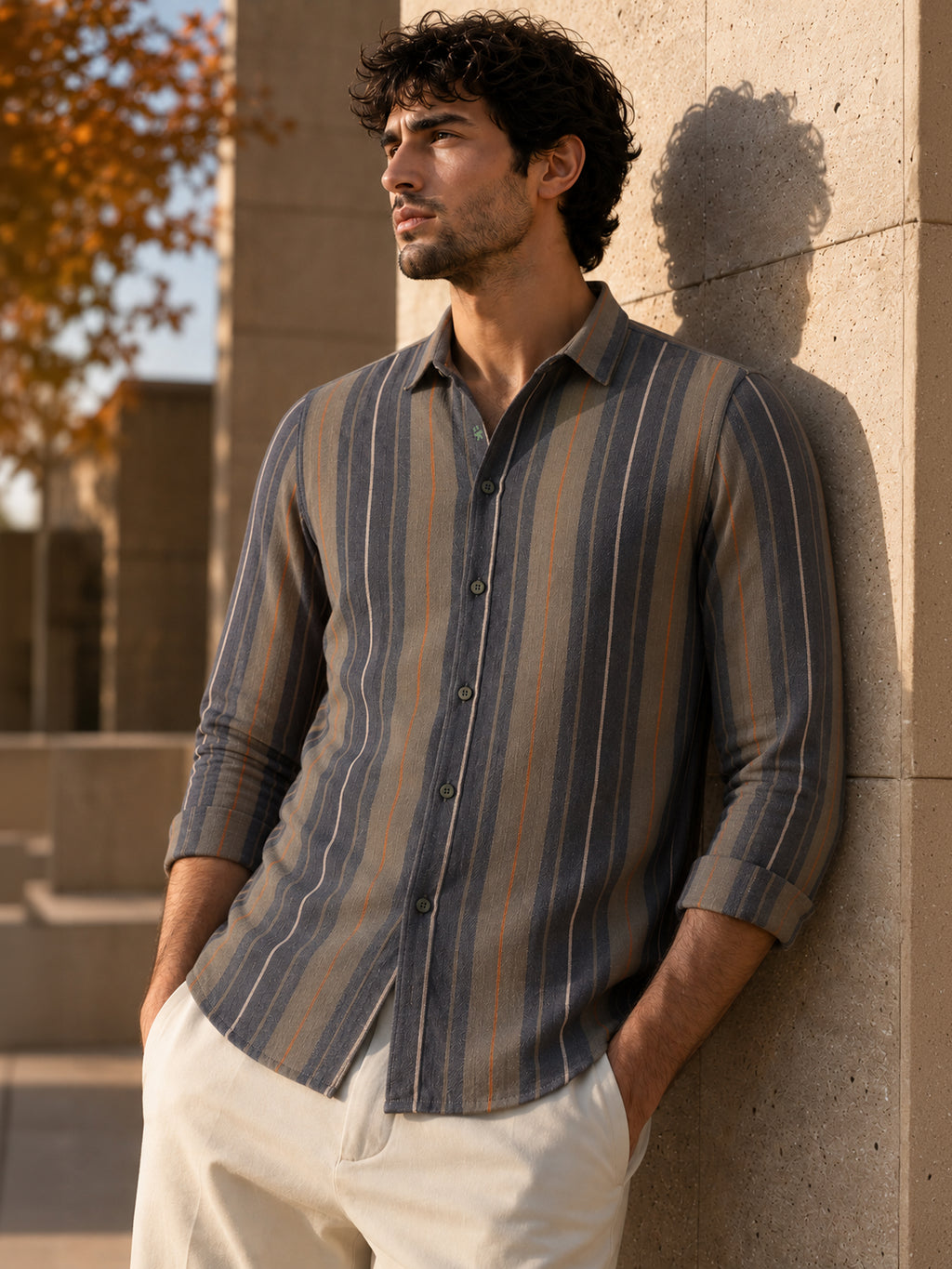 CAHOOT Men's Multicoloured Striped Cotton Regular Fit Shirt - view 1