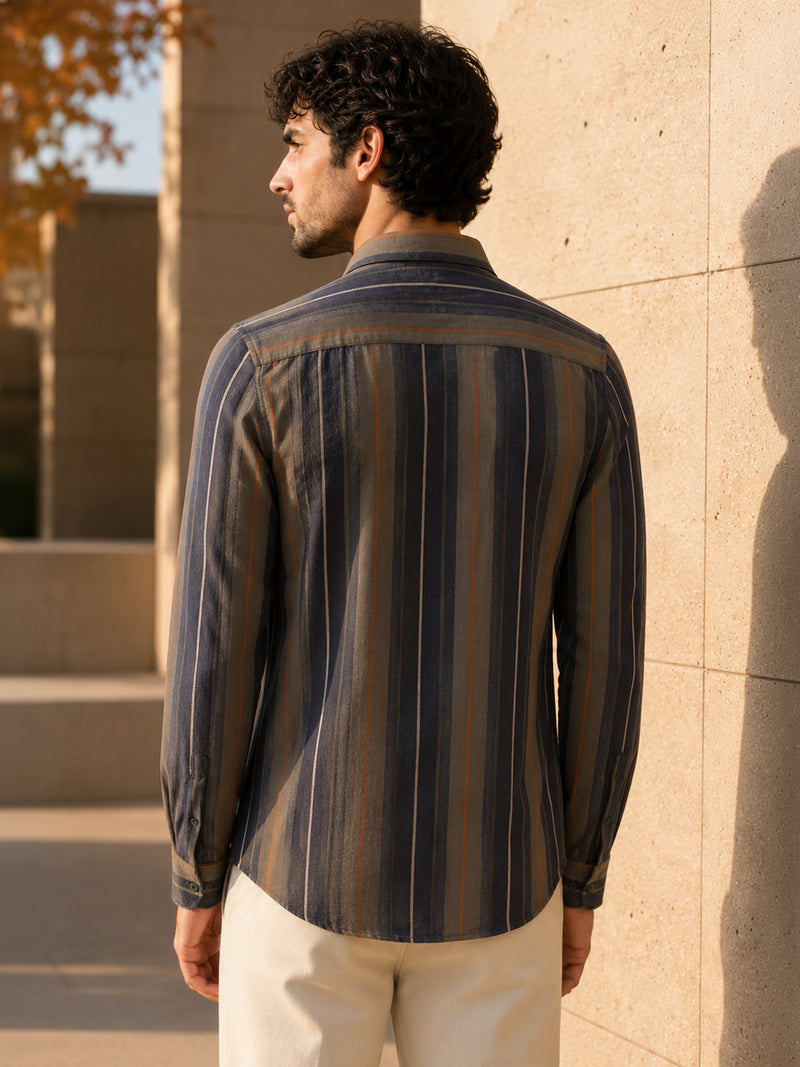 CAHOOT Men's Multicoloured Striped Cotton Regular Fit Shirt - view 3