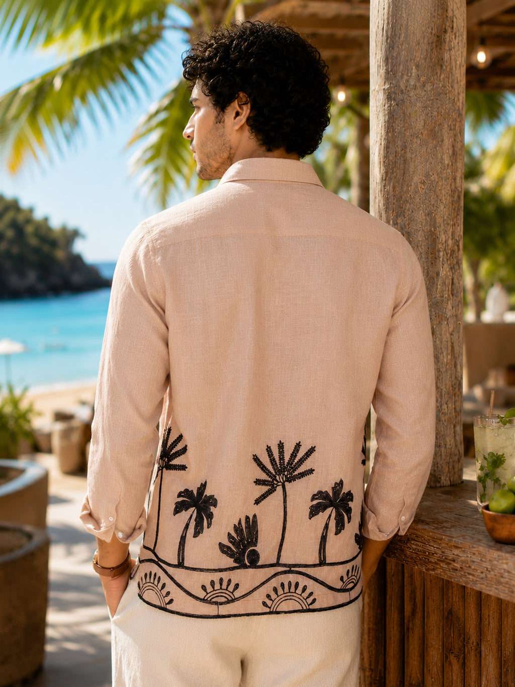 CAHOOT Men's Light Pink Botanical Placement Embroidered Shirt - view 3