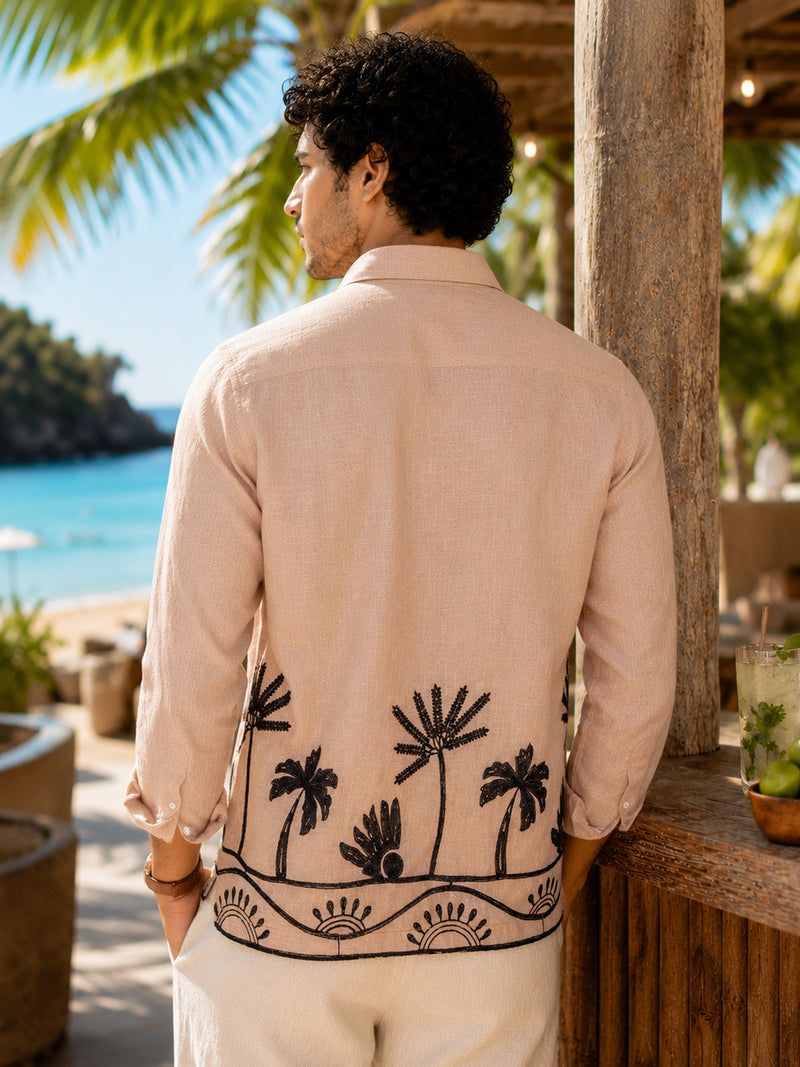 CAHOOT Men's Light Pink Botanical Placement Embroidered Shirt - view 3