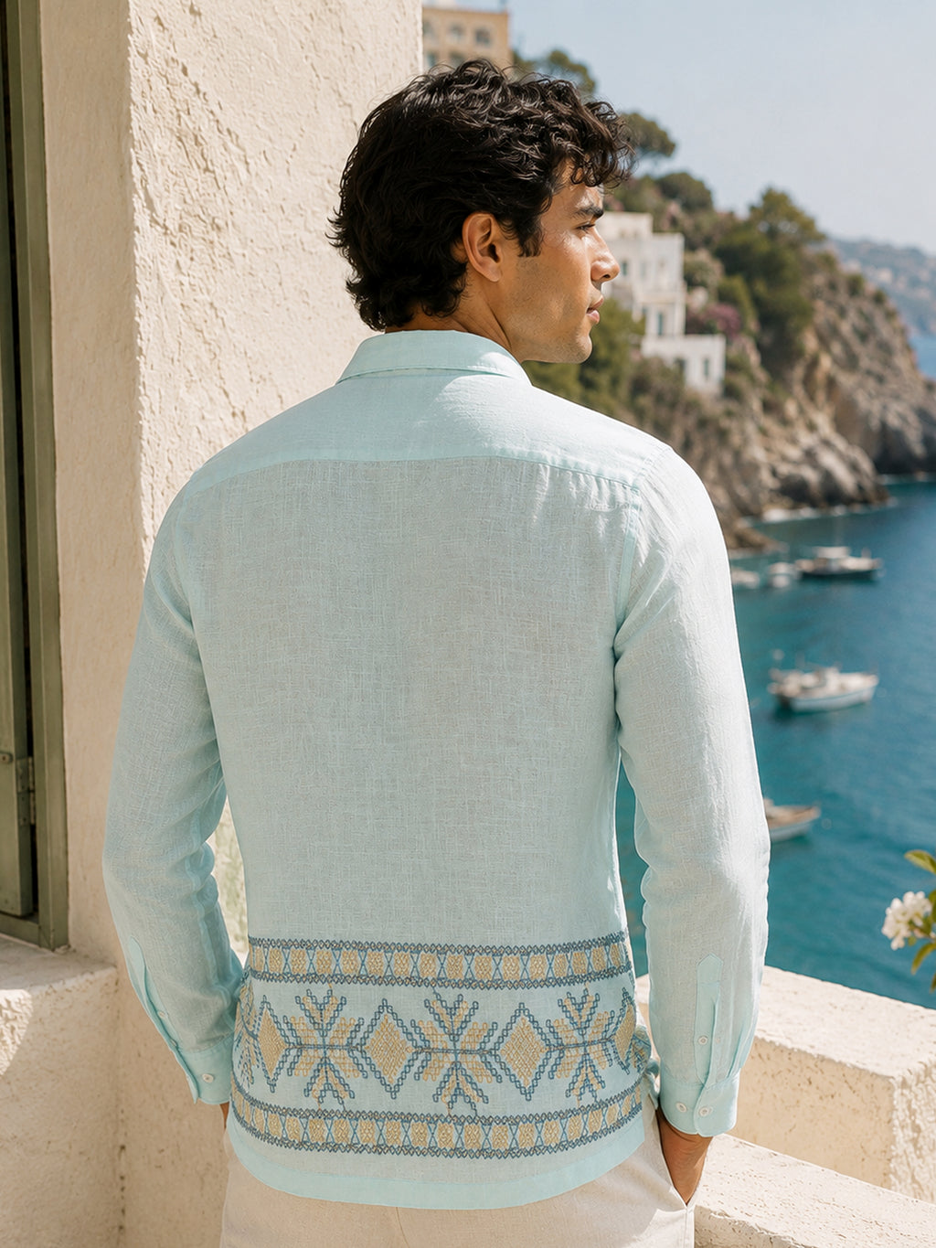 CAHOOT Men's Aqua Placement Embroidered Regular Fit Shirt - view 3