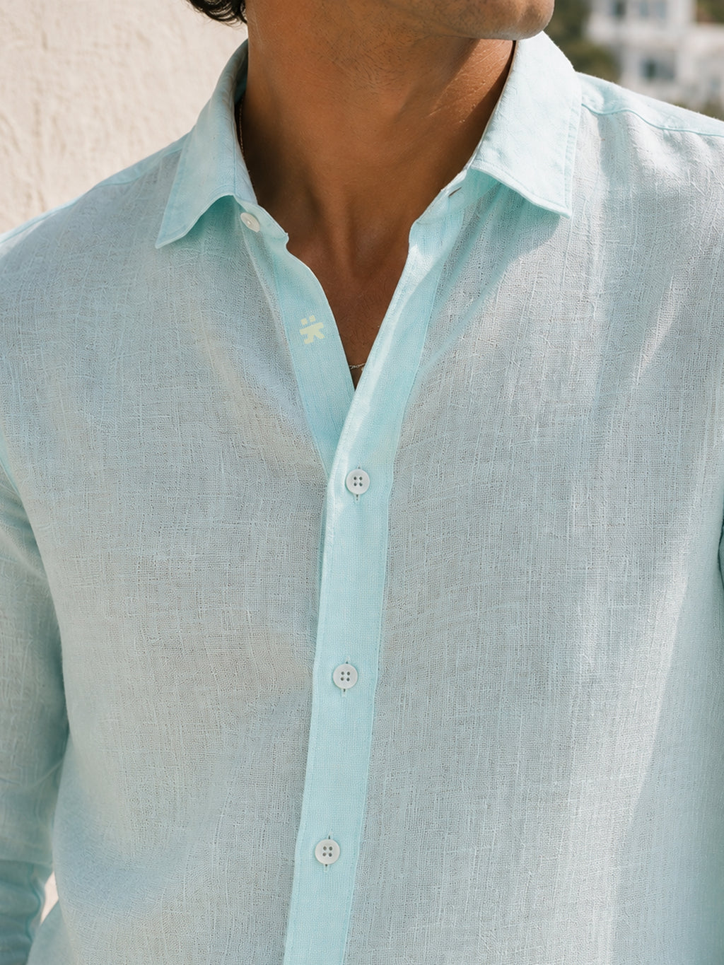 CAHOOT Men's Aqua Placement Embroidered Regular Fit Shirt - view 5