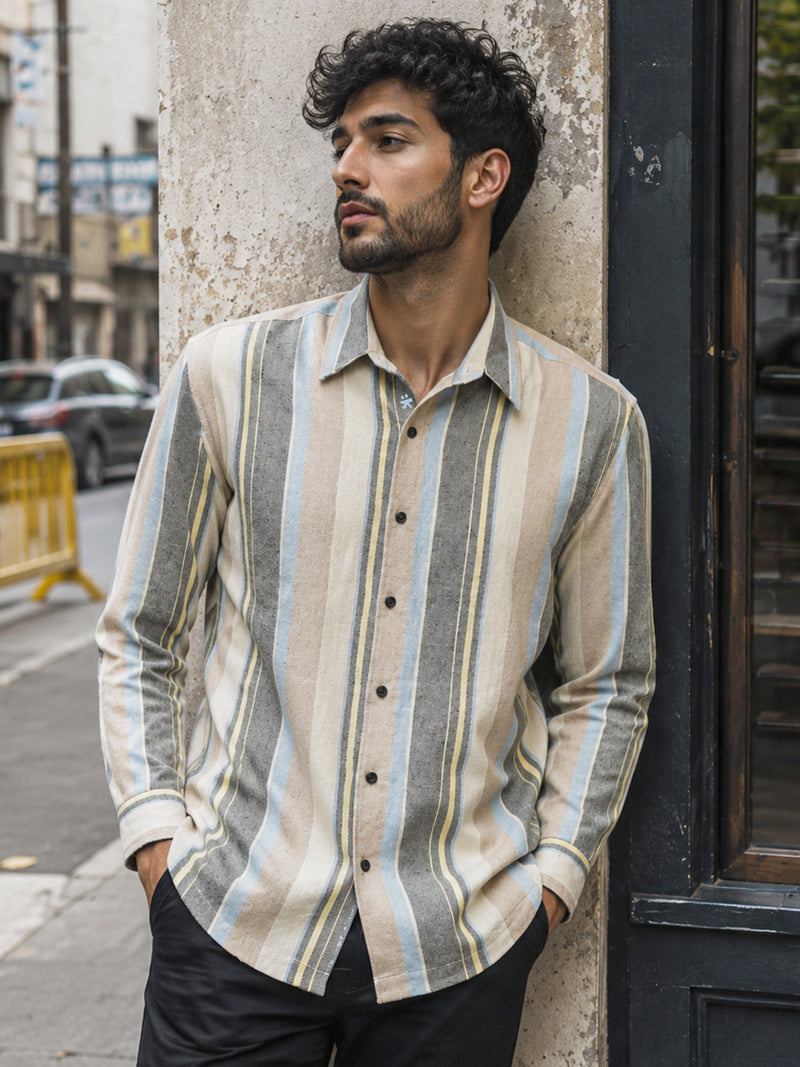 CAHOOT Men's Multicoloured Striped Oversized Fit Shirt - view 1