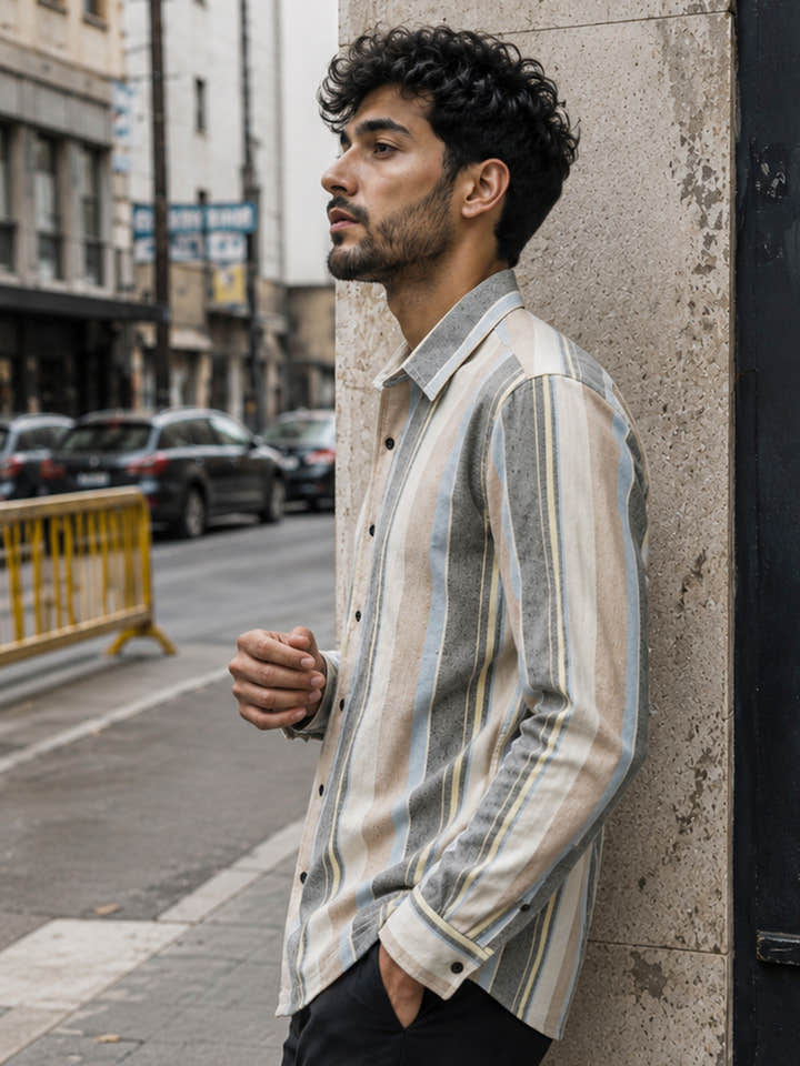 CAHOOT Men's Multicoloured Striped Oversized Fit Shirt - view 2