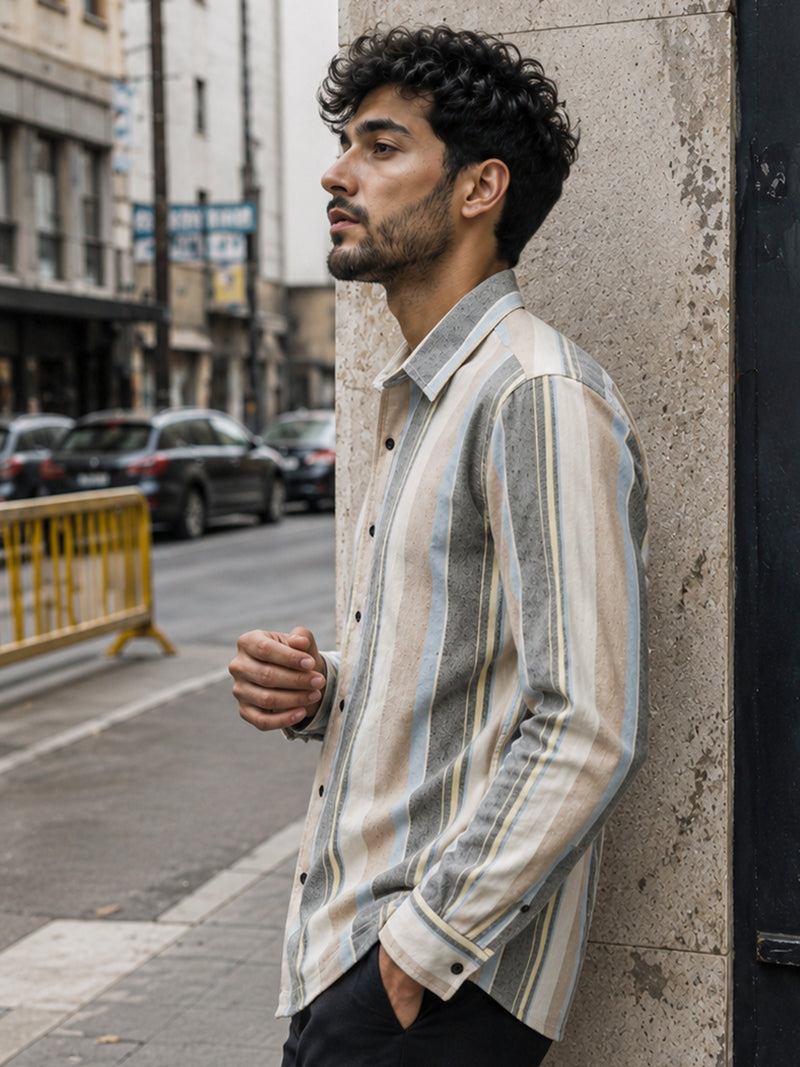 CAHOOT Men's Multicoloured Striped Oversized Fit Shirt - view 2