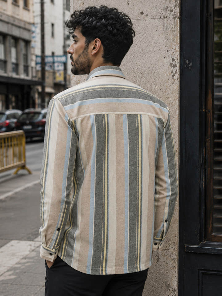 CAHOOT Men's Multicoloured Striped Oversized Fit Shirt - view 3