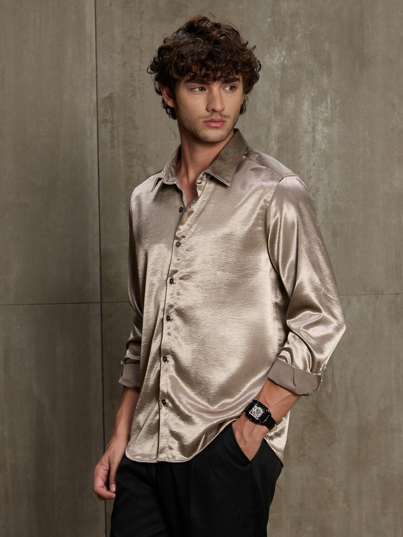 Cahoot Men's Chrome Gold Satin Shirt - view 3